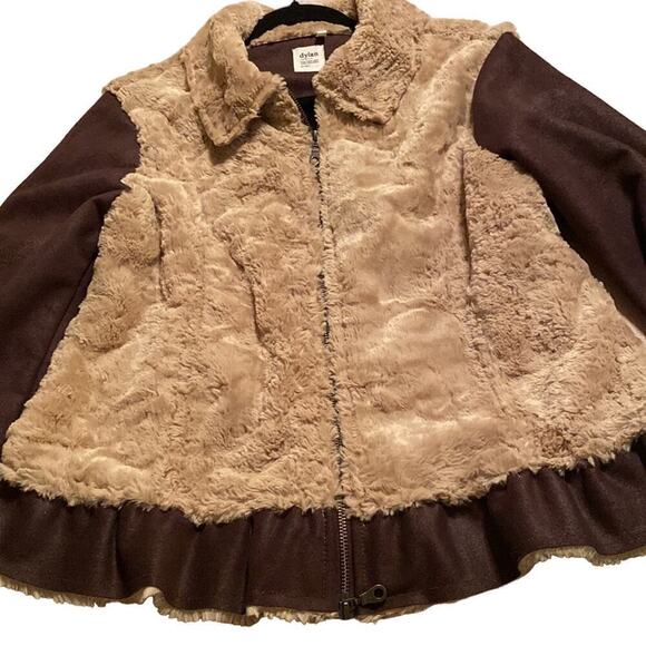 Dylan Women’s Faux Fur Long Sleeve Warm Ruffled Hem Jacket Size Large Brown Tan - Picture 7 of 9